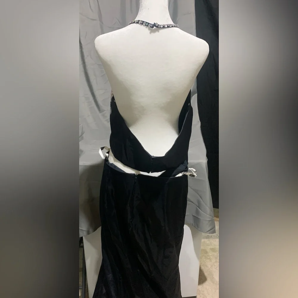Blush Floral Black 2 Piece Halter Top Long Dress, Size 16, zipper tie, Preloved - Picture 9 of 12
